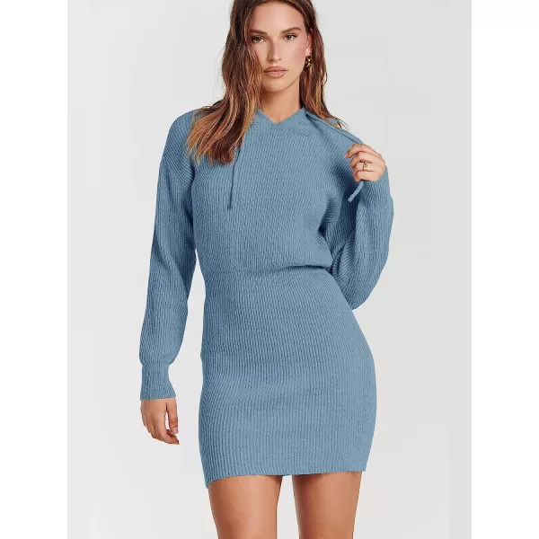 imageANRABESS Womens Winter Rib Knit Pullover Sweater 2023 Fashion Fall Dresses Long Sleeve Hooded Bodycon DressBlue