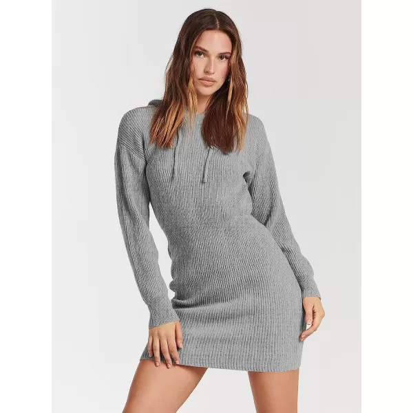 imageANRABESS Womens Winter Rib Knit Pullover Sweater 2023 Fashion Fall Dresses Long Sleeve Hooded Bodycon DressGray
