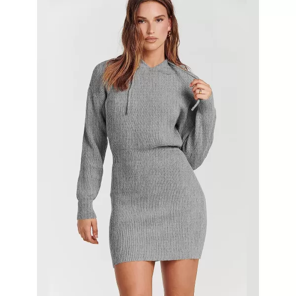 imageANRABESS Womens Winter Rib Knit Pullover Sweater 2023 Fashion Fall Dresses Long Sleeve Hooded Bodycon DressGray
