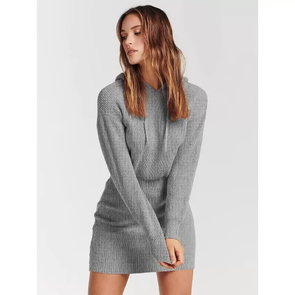 imageANRABESS Womens Winter Rib Knit Pullover Sweater 2023 Fashion Fall Dresses Long Sleeve Hooded Bodycon DressGray