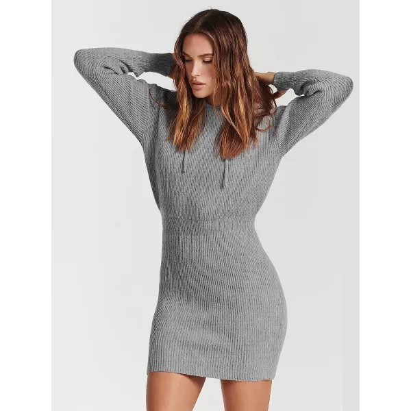 imageANRABESS Womens Winter Rib Knit Pullover Sweater 2023 Fashion Fall Dresses Long Sleeve Hooded Bodycon DressGray