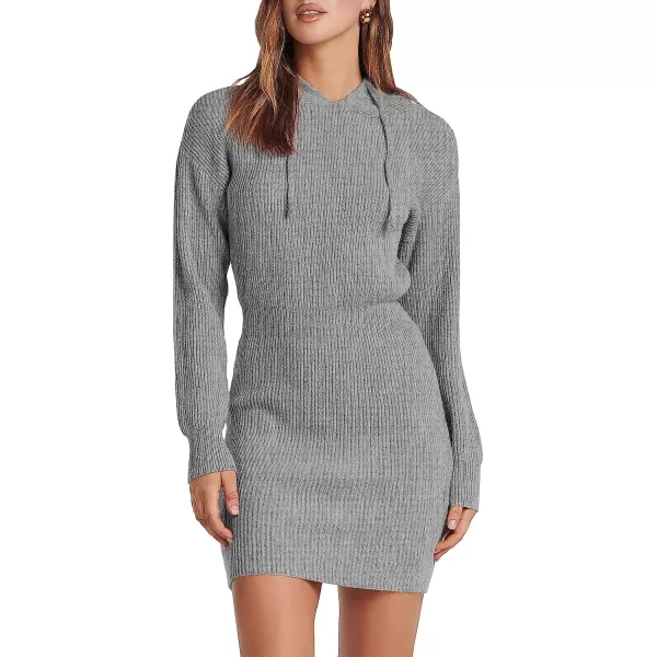 imageANRABESS Womens Winter Rib Knit Pullover Sweater 2023 Fashion Fall Dresses Long Sleeve Hooded Bodycon DressGray