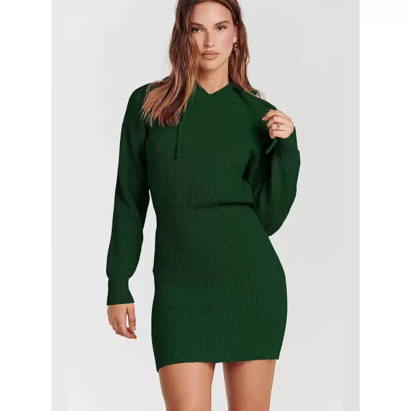 imageANRABESS Womens Winter Rib Knit Pullover Sweater 2023 Fashion Fall Dresses Long Sleeve Hooded Bodycon DressGreen