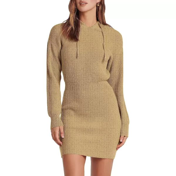 imageANRABESS Womens Winter Rib Knit Pullover Sweater 2023 Fashion Fall Dresses Long Sleeve Hooded Bodycon DressKhaki