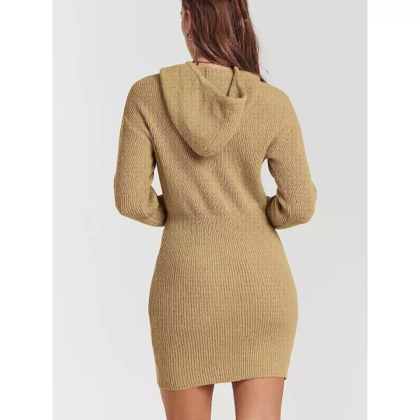 imageANRABESS Womens Winter Rib Knit Pullover Sweater 2023 Fashion Fall Dresses Long Sleeve Hooded Bodycon DressKhaki