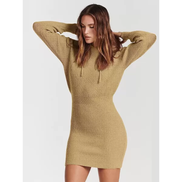 imageANRABESS Womens Winter Rib Knit Pullover Sweater 2023 Fashion Fall Dresses Long Sleeve Hooded Bodycon DressKhaki