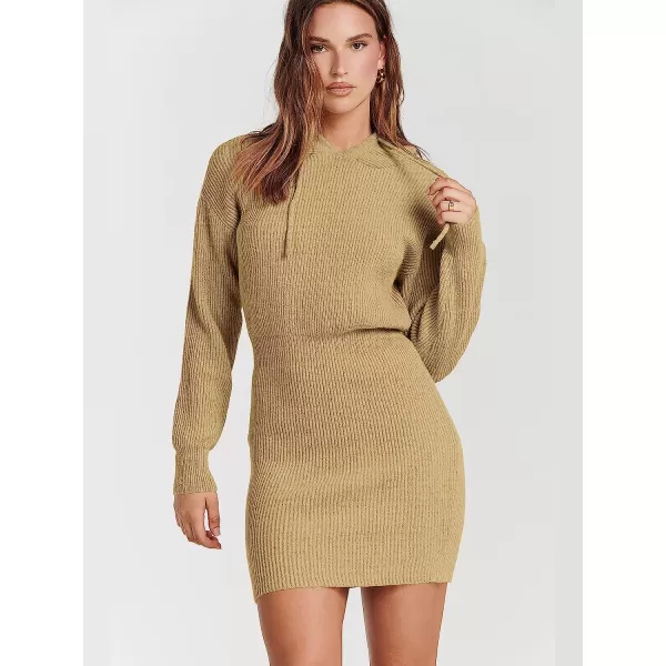 imageANRABESS Womens Winter Rib Knit Pullover Sweater 2023 Fashion Fall Dresses Long Sleeve Hooded Bodycon DressKhaki