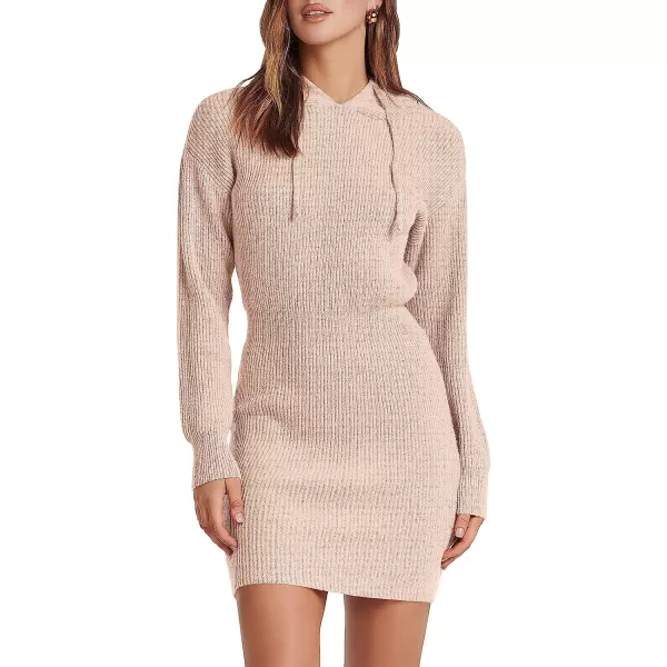imageANRABESS Womens Winter Rib Knit Pullover Sweater 2023 Fashion Fall Dresses Long Sleeve Hooded Bodycon DressPink