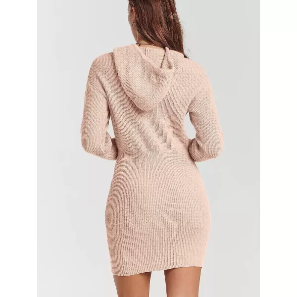 imageANRABESS Womens Winter Rib Knit Pullover Sweater 2023 Fashion Fall Dresses Long Sleeve Hooded Bodycon DressPink