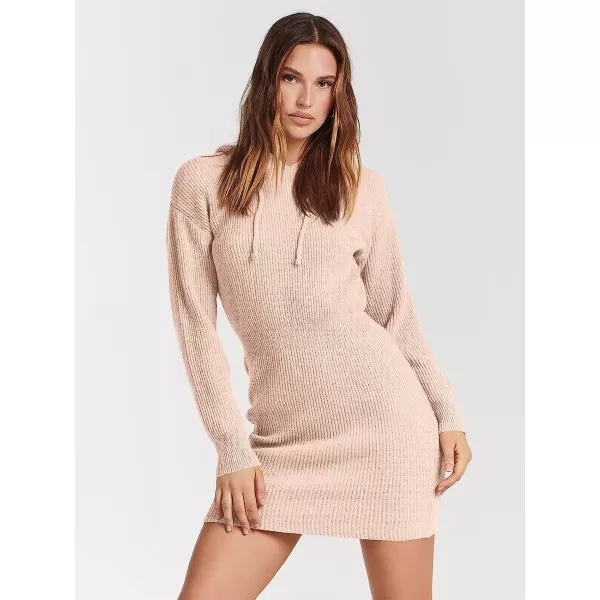 imageANRABESS Womens Winter Rib Knit Pullover Sweater 2023 Fashion Fall Dresses Long Sleeve Hooded Bodycon DressPink