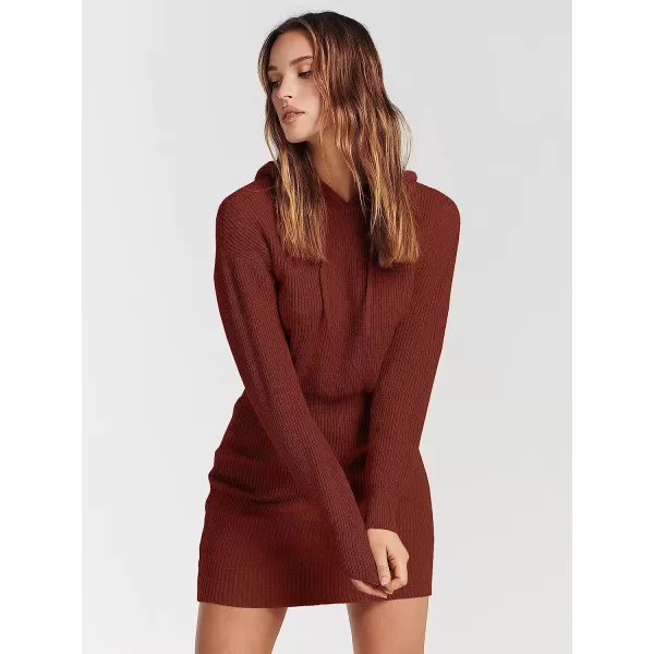 imageANRABESS Womens Winter Rib Knit Pullover Sweater 2023 Fashion Fall Dresses Long Sleeve Hooded Bodycon DressRust