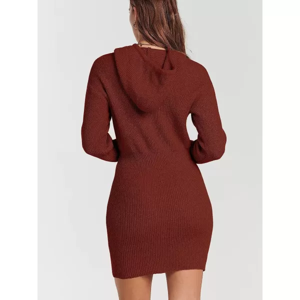 imageANRABESS Womens Winter Rib Knit Pullover Sweater 2023 Fashion Fall Dresses Long Sleeve Hooded Bodycon DressRust