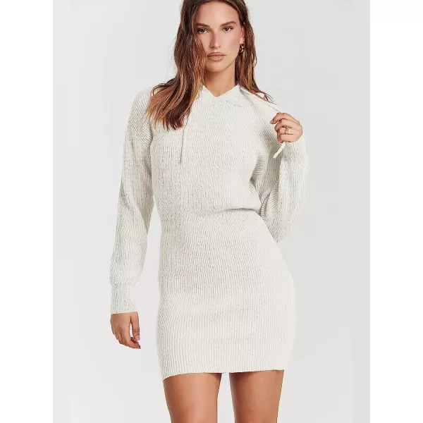 imageANRABESS Womens Winter Rib Knit Pullover Sweater 2023 Fashion Fall Dresses Long Sleeve Hooded Bodycon DressWhite
