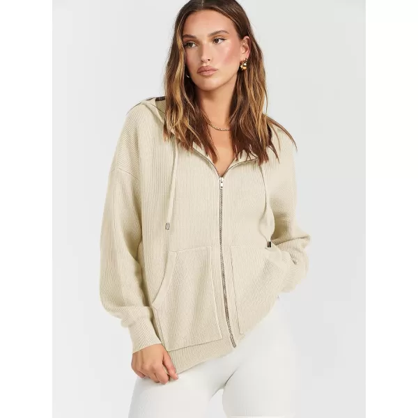 imageANRABESS Womens Zip Up Hoodies Sweater 2023 Fall Oversized Casual hooded Jacket Long Sleeve Ribbed Knit SweatshirtsApricot