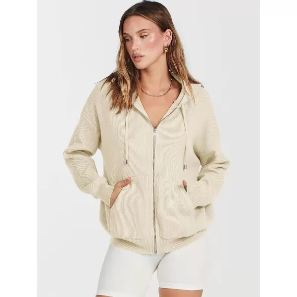 imageANRABESS Womens Zip Up Hoodies Sweater 2023 Fall Oversized Casual hooded Jacket Long Sleeve Ribbed Knit SweatshirtsApricot