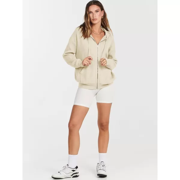 imageANRABESS Womens Zip Up Hoodies Sweater 2023 Fall Oversized Casual hooded Jacket Long Sleeve Ribbed Knit SweatshirtsApricot