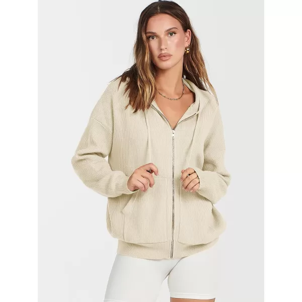 imageANRABESS Womens Zip Up Hoodies Sweater 2023 Fall Oversized Casual hooded Jacket Long Sleeve Ribbed Knit SweatshirtsApricot