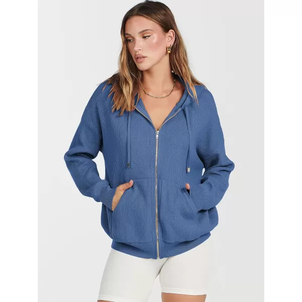 imageANRABESS Womens Zip Up Hoodies Sweater 2023 Fall Oversized Casual hooded Jacket Long Sleeve Ribbed Knit SweatshirtsBlue