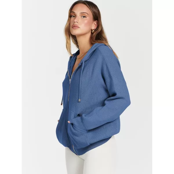 imageANRABESS Womens Zip Up Hoodies Sweater 2023 Fall Oversized Casual hooded Jacket Long Sleeve Ribbed Knit SweatshirtsBlue