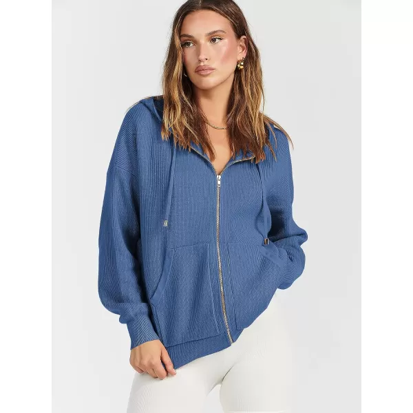 imageANRABESS Womens Zip Up Hoodies Sweater 2023 Fall Oversized Casual hooded Jacket Long Sleeve Ribbed Knit SweatshirtsBlue