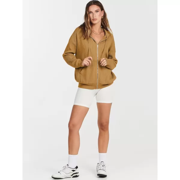imageANRABESS Womens Zip Up Hoodies Sweater 2023 Fall Oversized Casual hooded Jacket Long Sleeve Ribbed Knit SweatshirtsCamel