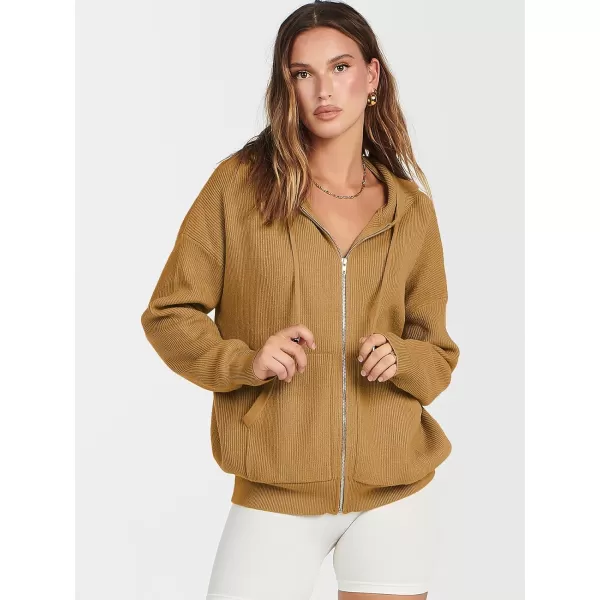 imageANRABESS Womens Zip Up Hoodies Sweater 2023 Fall Oversized Casual hooded Jacket Long Sleeve Ribbed Knit SweatshirtsCamel