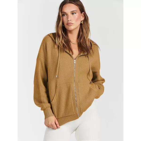 imageANRABESS Womens Zip Up Hoodies Sweater 2023 Fall Oversized Casual hooded Jacket Long Sleeve Ribbed Knit SweatshirtsCamel
