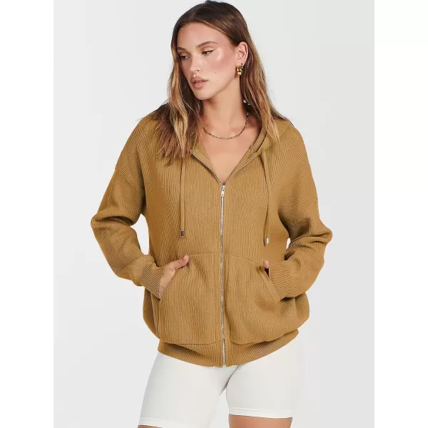 imageANRABESS Womens Zip Up Hoodies Sweater 2023 Fall Oversized Casual hooded Jacket Long Sleeve Ribbed Knit SweatshirtsCamel