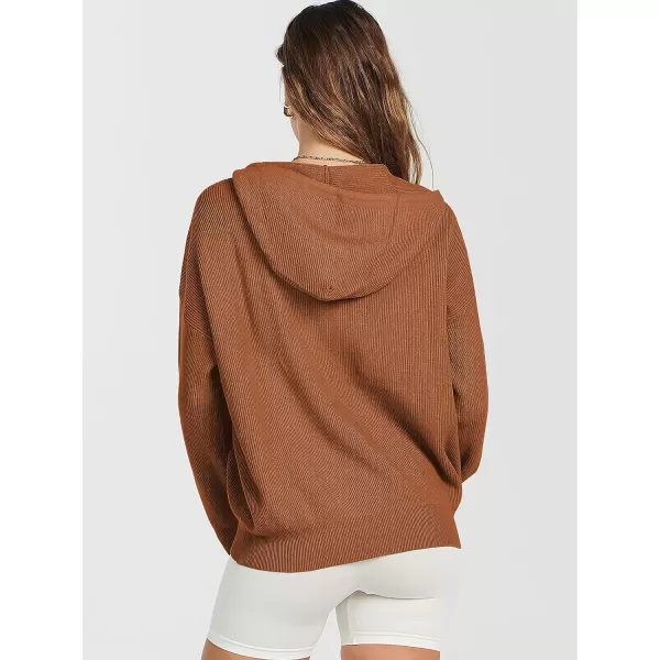 imageANRABESS Womens Zip Up Hoodies Sweater 2023 Fall Oversized Casual hooded Jacket Long Sleeve Ribbed Knit SweatshirtsCaramel
