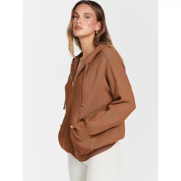 imageANRABESS Womens Zip Up Hoodies Sweater 2023 Fall Oversized Casual hooded Jacket Long Sleeve Ribbed Knit SweatshirtsCaramel