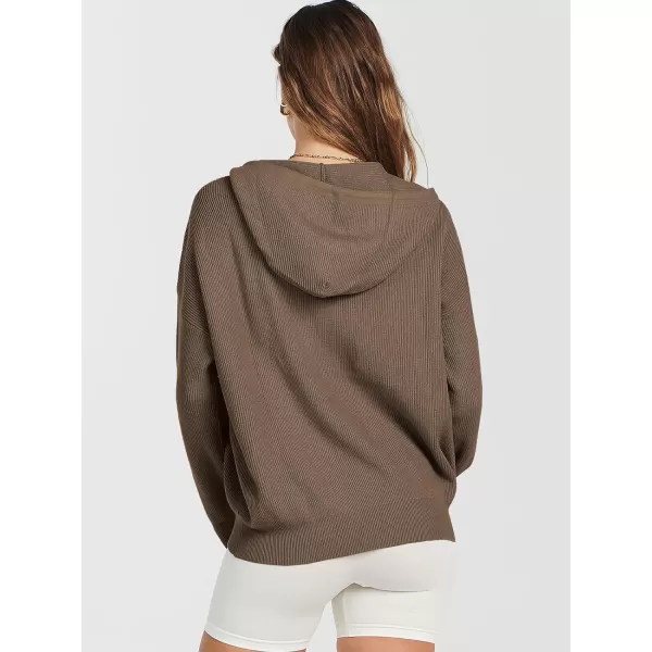 imageANRABESS Womens Zip Up Hoodies Sweater 2023 Fall Oversized Casual hooded Jacket Long Sleeve Ribbed Knit SweatshirtsCoffee