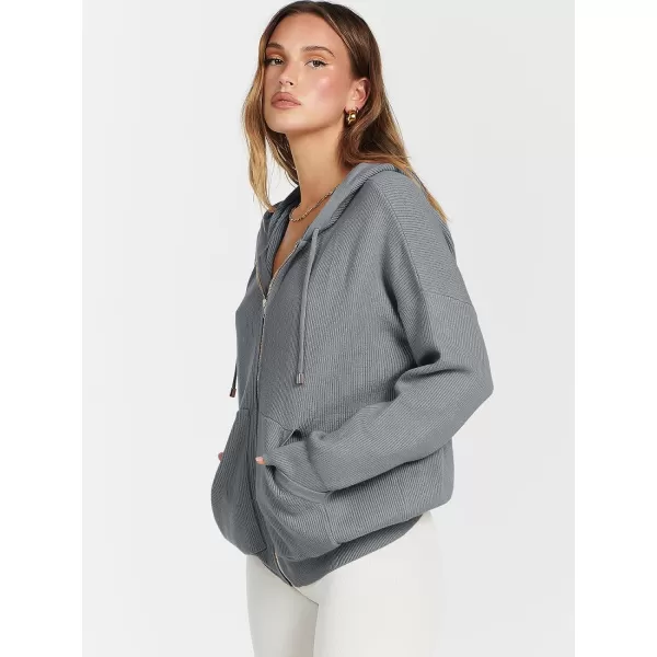 imageANRABESS Womens Zip Up Hoodies Sweater 2023 Fall Oversized Casual hooded Jacket Long Sleeve Ribbed Knit SweatshirtsDark Grey