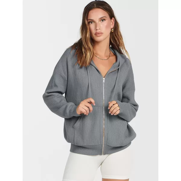 imageANRABESS Womens Zip Up Hoodies Sweater 2023 Fall Oversized Casual hooded Jacket Long Sleeve Ribbed Knit SweatshirtsDark Grey
