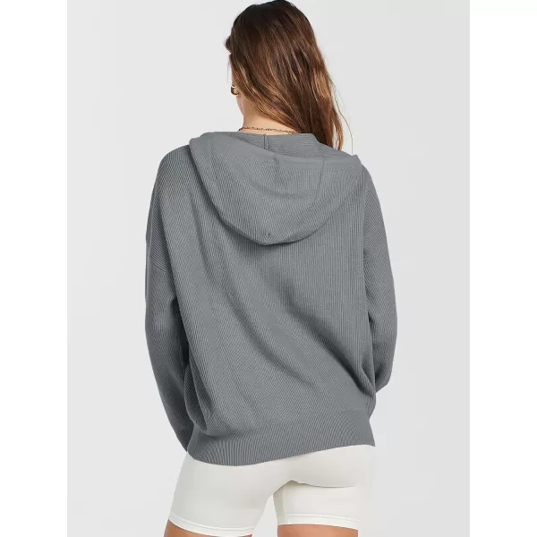 imageANRABESS Womens Zip Up Hoodies Sweater 2023 Fall Oversized Casual hooded Jacket Long Sleeve Ribbed Knit SweatshirtsDark Grey