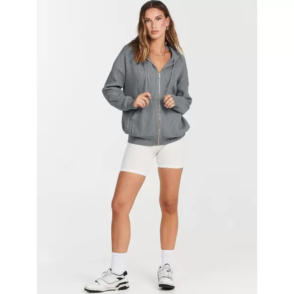 imageANRABESS Womens Zip Up Hoodies Sweater 2023 Fall Oversized Casual hooded Jacket Long Sleeve Ribbed Knit SweatshirtsDark Grey