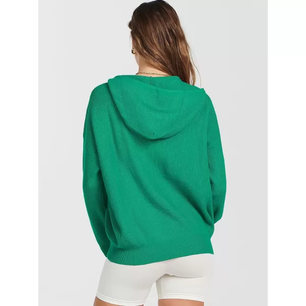 imageANRABESS Womens Zip Up Hoodies Sweater 2023 Fall Oversized Casual hooded Jacket Long Sleeve Ribbed Knit SweatshirtsGreen