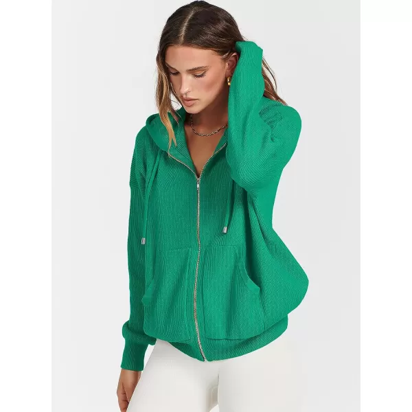 imageANRABESS Womens Zip Up Hoodies Sweater 2023 Fall Oversized Casual hooded Jacket Long Sleeve Ribbed Knit SweatshirtsGreen