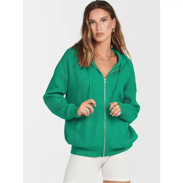 imageANRABESS Womens Zip Up Hoodies Sweater 2023 Fall Oversized Casual hooded Jacket Long Sleeve Ribbed Knit SweatshirtsGreen