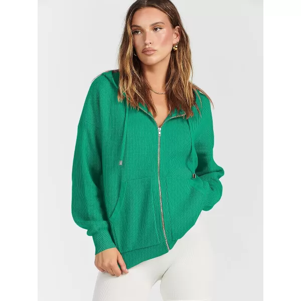 imageANRABESS Womens Zip Up Hoodies Sweater 2023 Fall Oversized Casual hooded Jacket Long Sleeve Ribbed Knit SweatshirtsGreen