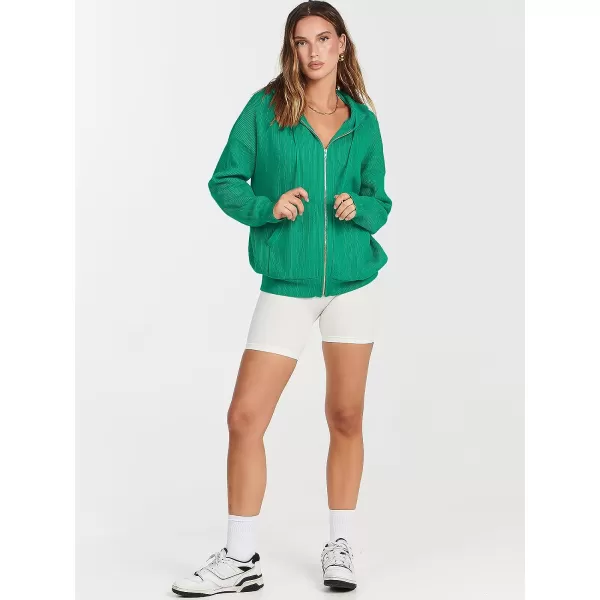 imageANRABESS Womens Zip Up Hoodies Sweater 2023 Fall Oversized Casual hooded Jacket Long Sleeve Ribbed Knit SweatshirtsGreen