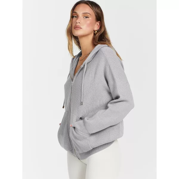 imageANRABESS Womens Zip Up Hoodies Sweater 2023 Fall Oversized Casual hooded Jacket Long Sleeve Ribbed Knit SweatshirtsGrey