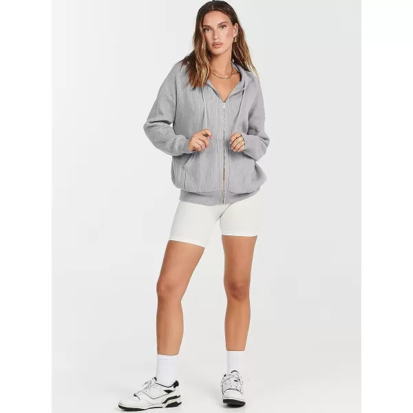 imageANRABESS Womens Zip Up Hoodies Sweater 2023 Fall Oversized Casual hooded Jacket Long Sleeve Ribbed Knit SweatshirtsGrey
