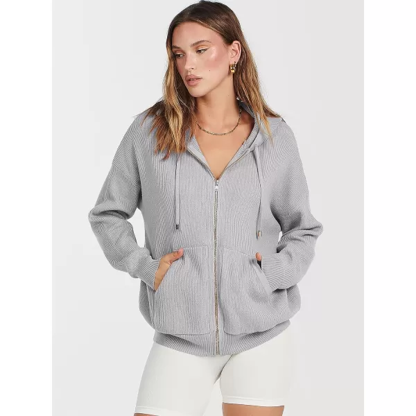 imageANRABESS Womens Zip Up Hoodies Sweater 2023 Fall Oversized Casual hooded Jacket Long Sleeve Ribbed Knit SweatshirtsGrey
