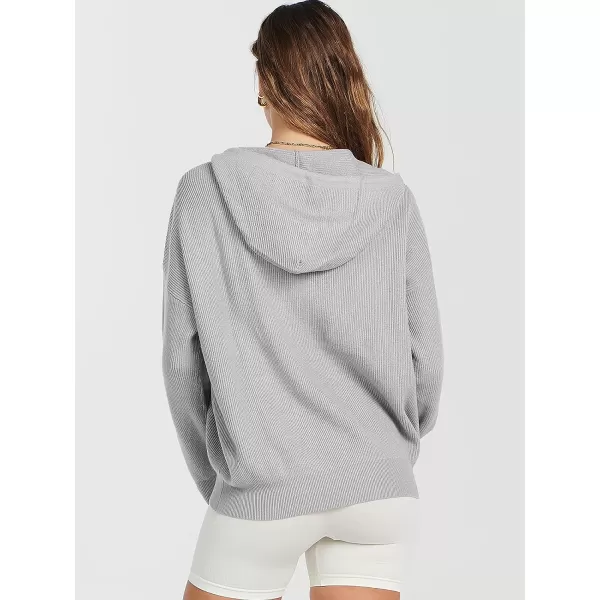 imageANRABESS Womens Zip Up Hoodies Sweater 2023 Fall Oversized Casual hooded Jacket Long Sleeve Ribbed Knit SweatshirtsGrey