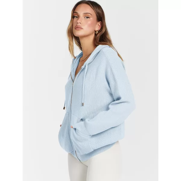 imageANRABESS Womens Zip Up Hoodies Sweater 2023 Fall Oversized Casual hooded Jacket Long Sleeve Ribbed Knit SweatshirtsLight Blue