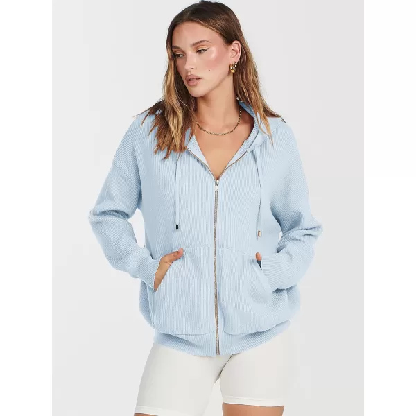 imageANRABESS Womens Zip Up Hoodies Sweater 2023 Fall Oversized Casual hooded Jacket Long Sleeve Ribbed Knit SweatshirtsLight Blue