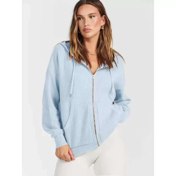 imageANRABESS Womens Zip Up Hoodies Sweater 2023 Fall Oversized Casual hooded Jacket Long Sleeve Ribbed Knit SweatshirtsLight Blue