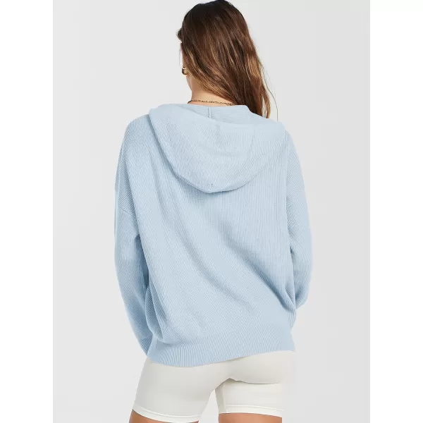 imageANRABESS Womens Zip Up Hoodies Sweater 2023 Fall Oversized Casual hooded Jacket Long Sleeve Ribbed Knit SweatshirtsLight Blue