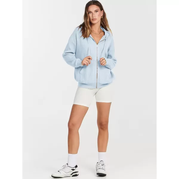 imageANRABESS Womens Zip Up Hoodies Sweater 2023 Fall Oversized Casual hooded Jacket Long Sleeve Ribbed Knit SweatshirtsLight Blue