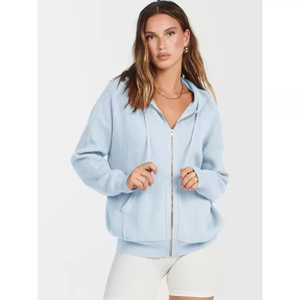 imageANRABESS Womens Zip Up Hoodies Sweater 2023 Fall Oversized Casual hooded Jacket Long Sleeve Ribbed Knit SweatshirtsLight Blue